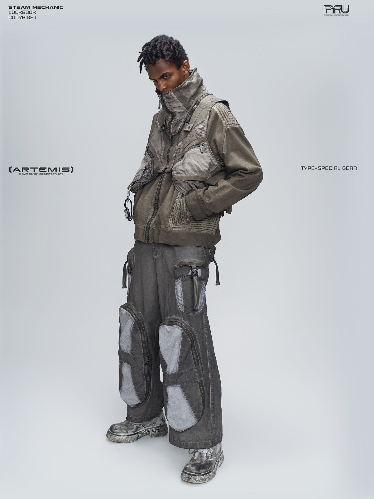 PIONEER moon dust gray welded multi-pocket work pants — alternate product view