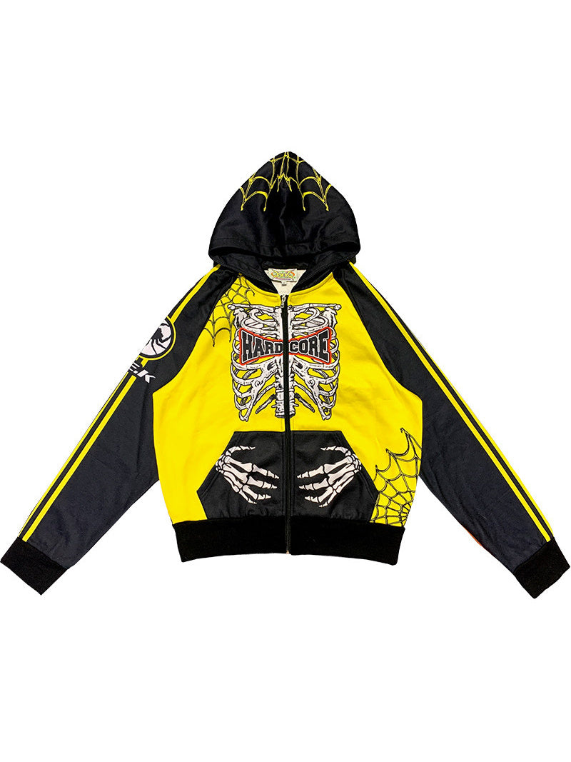 DeadEndKids Hardcore Generation skeleton zip-up hoodie — garment-only front