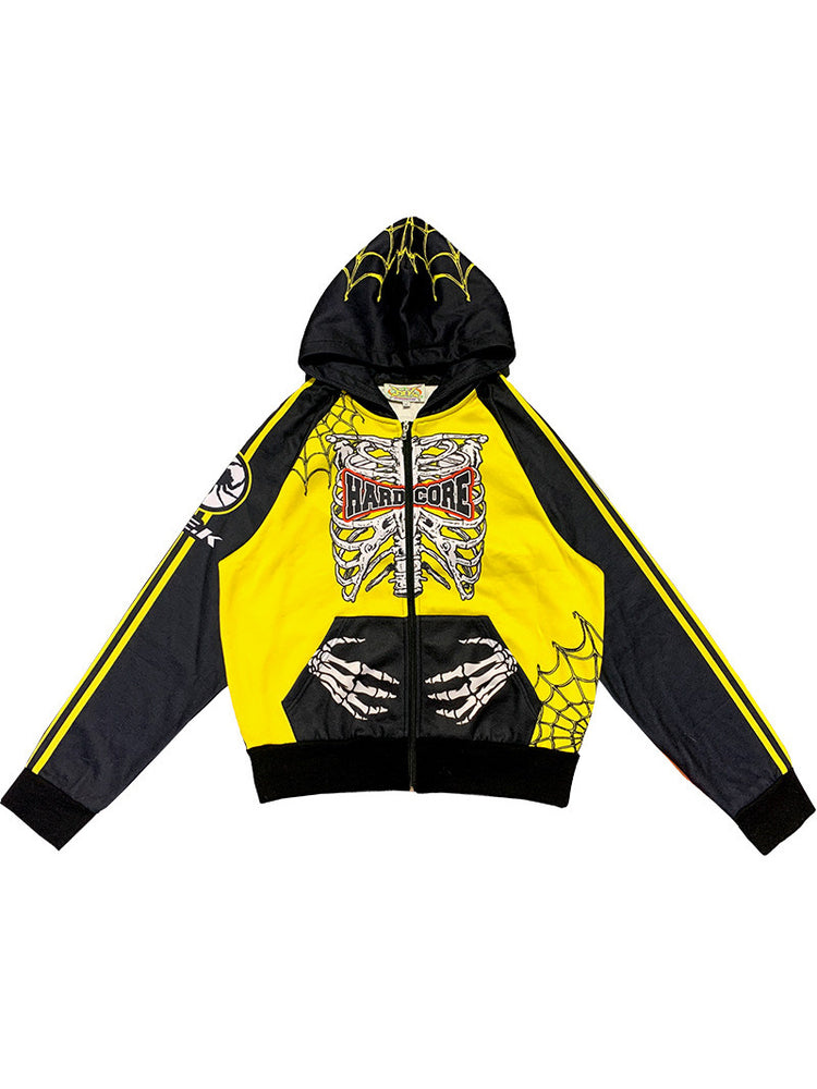 DeadEndKids Hardcore Generation skeleton zip-up hoodie — garment-only front