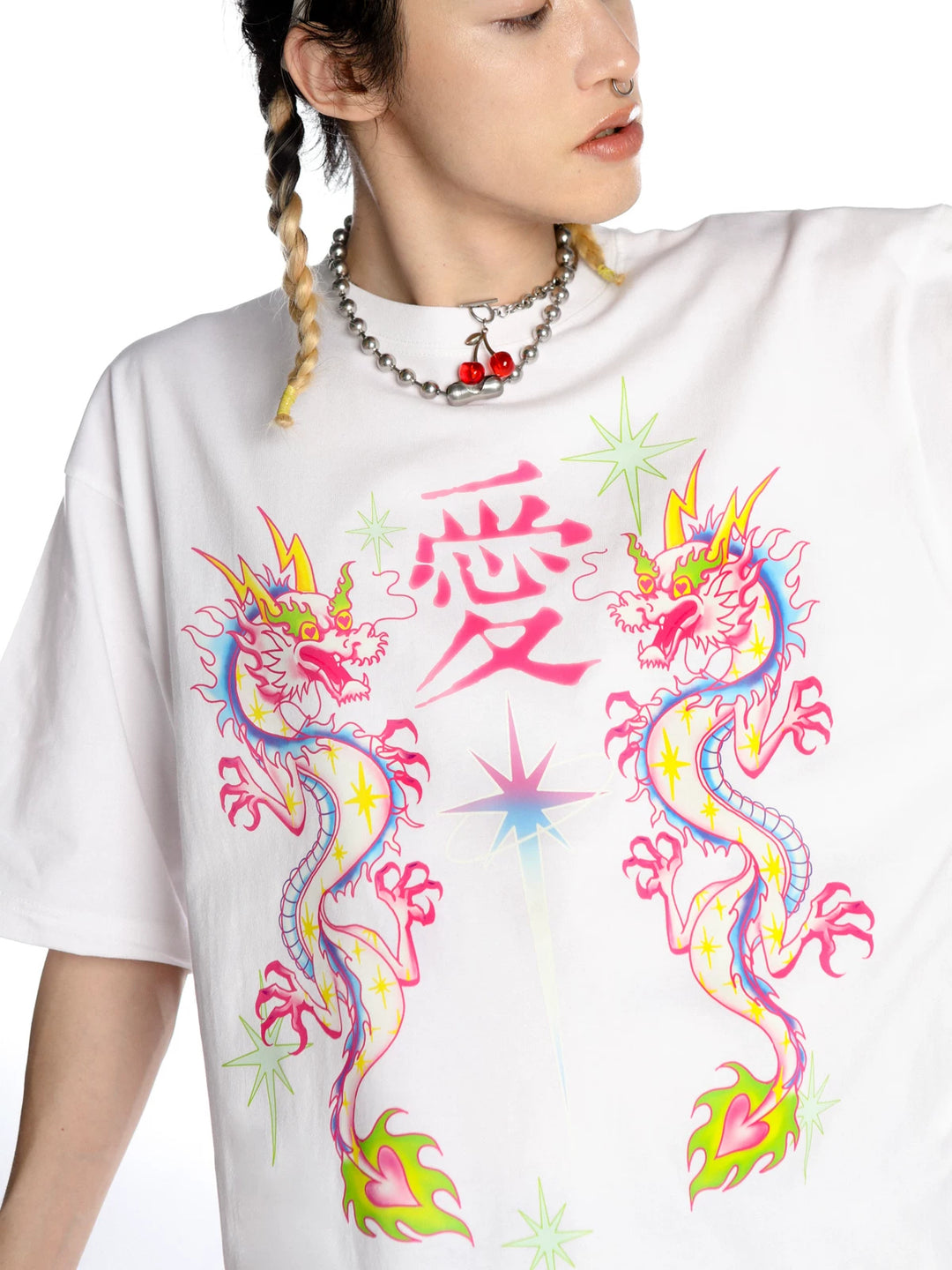 DEADENDKIDS DRAGON LOVE oversized graphic tee — front product presentation