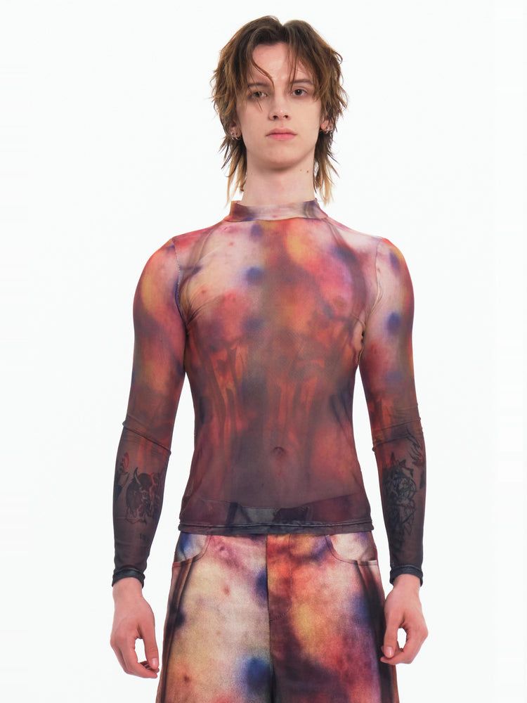 EMBRYO BRUISE SIGNAL printed mesh top — front product presentation