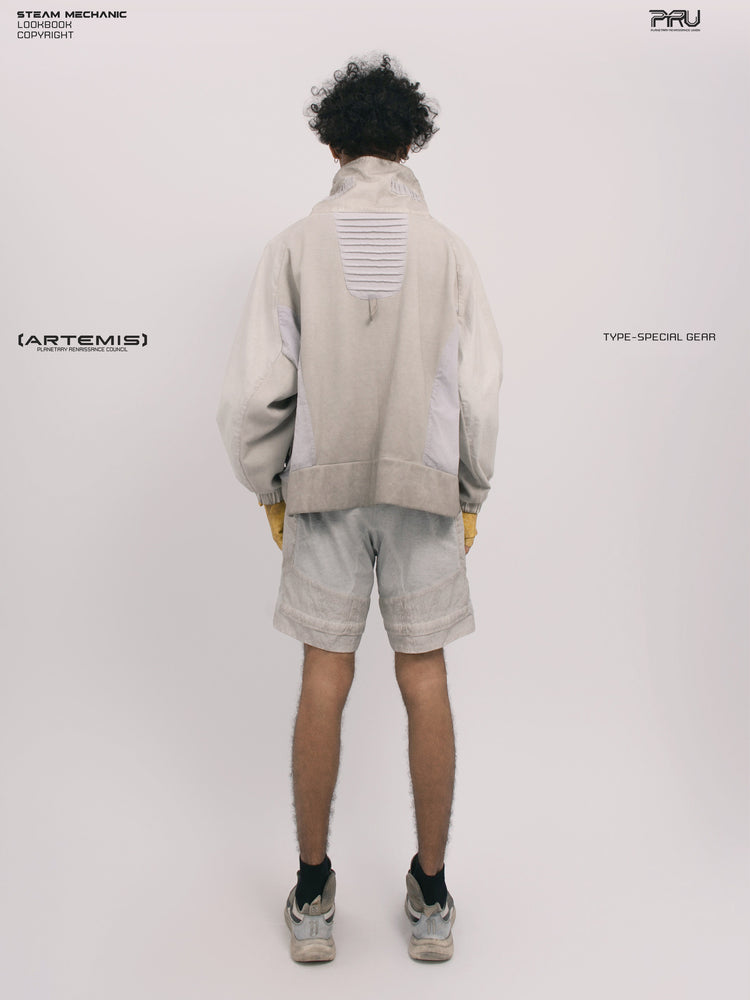PIONEER eris white detachable-pocket utility hoodie — full-length back modeled view showing the rear ventilation panel
