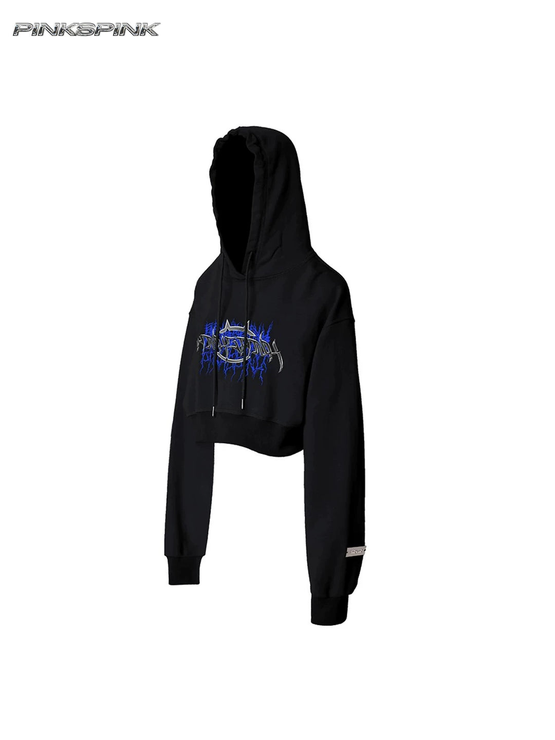 PINKSPINK THORN SIGNAL open-back cropped hoodie — black front garment-only view