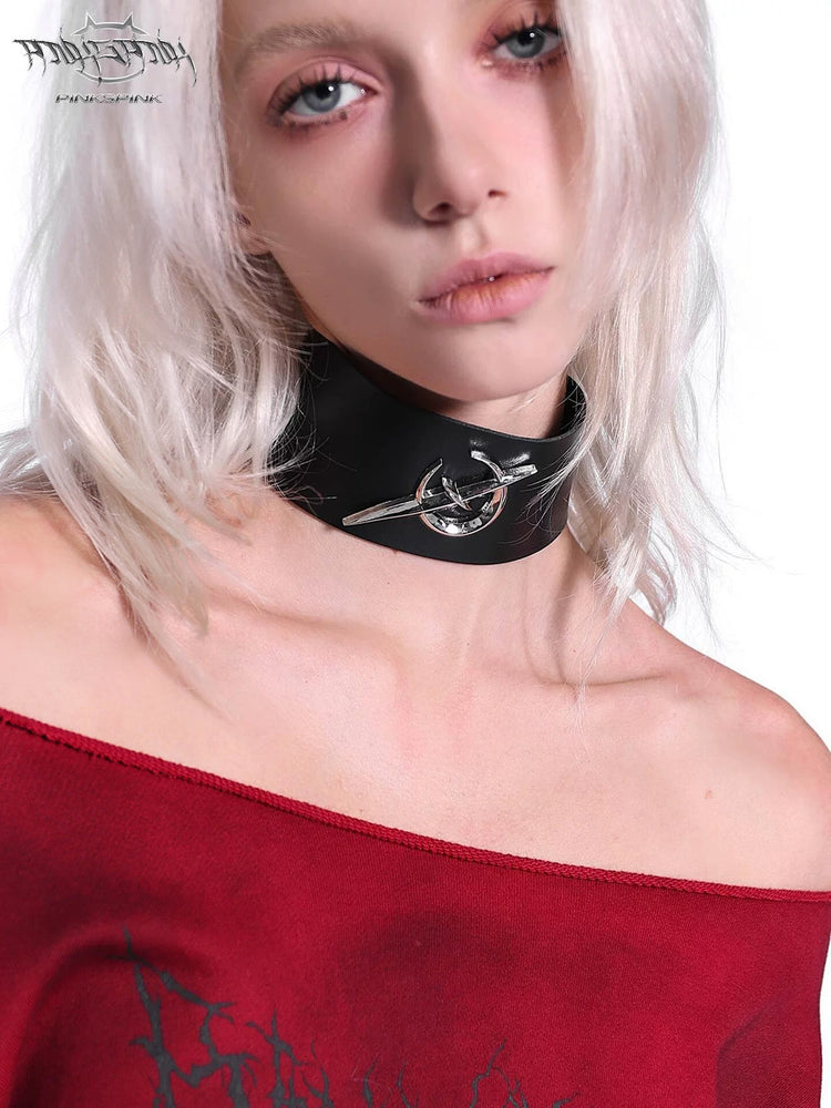 PINKSPINK ELECTRIC MOON punk leather choker — cleaned hero collage showing the complete design