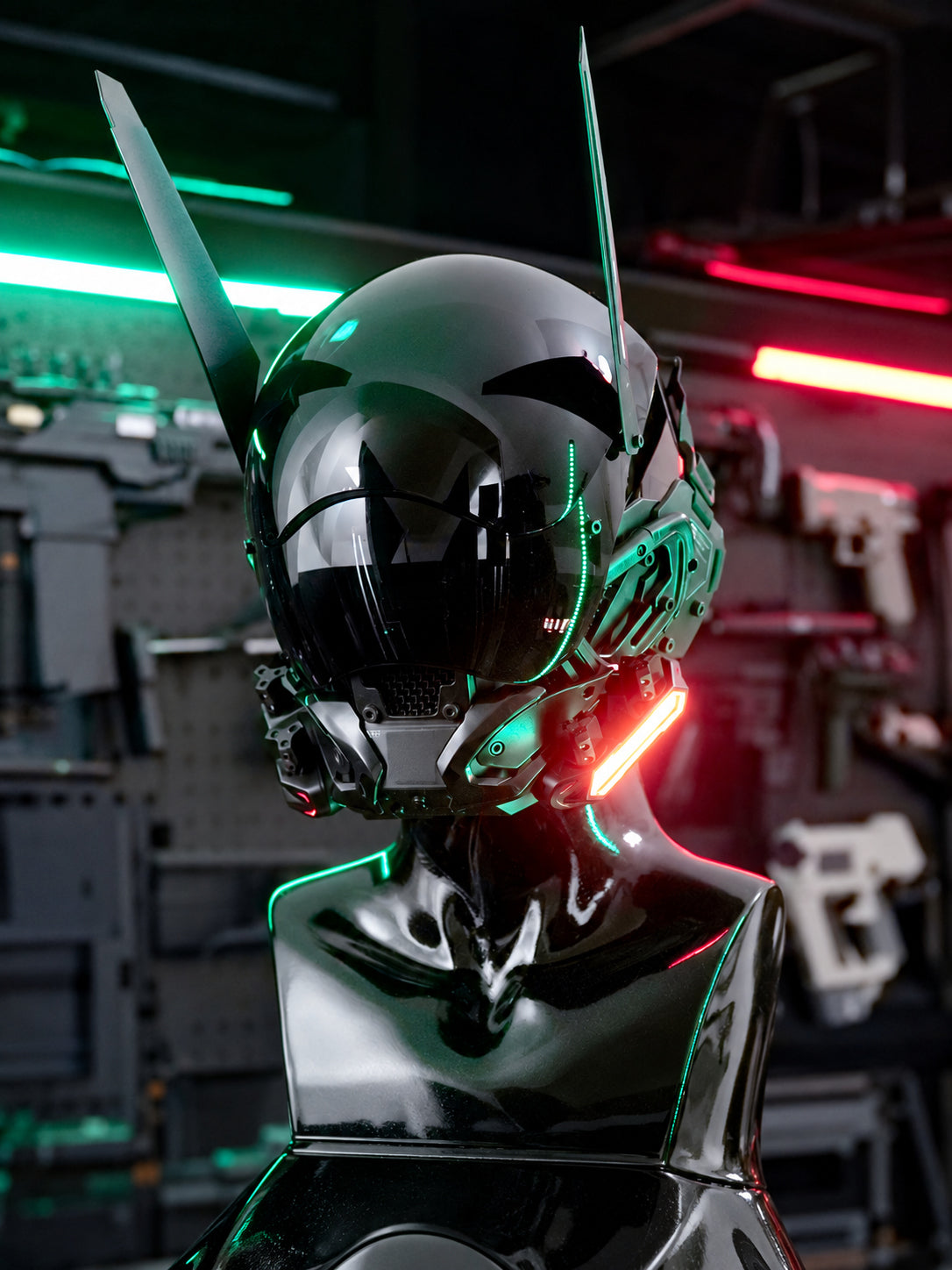 FOCKSHOP VOID illuminated tactical mask — front modeled view