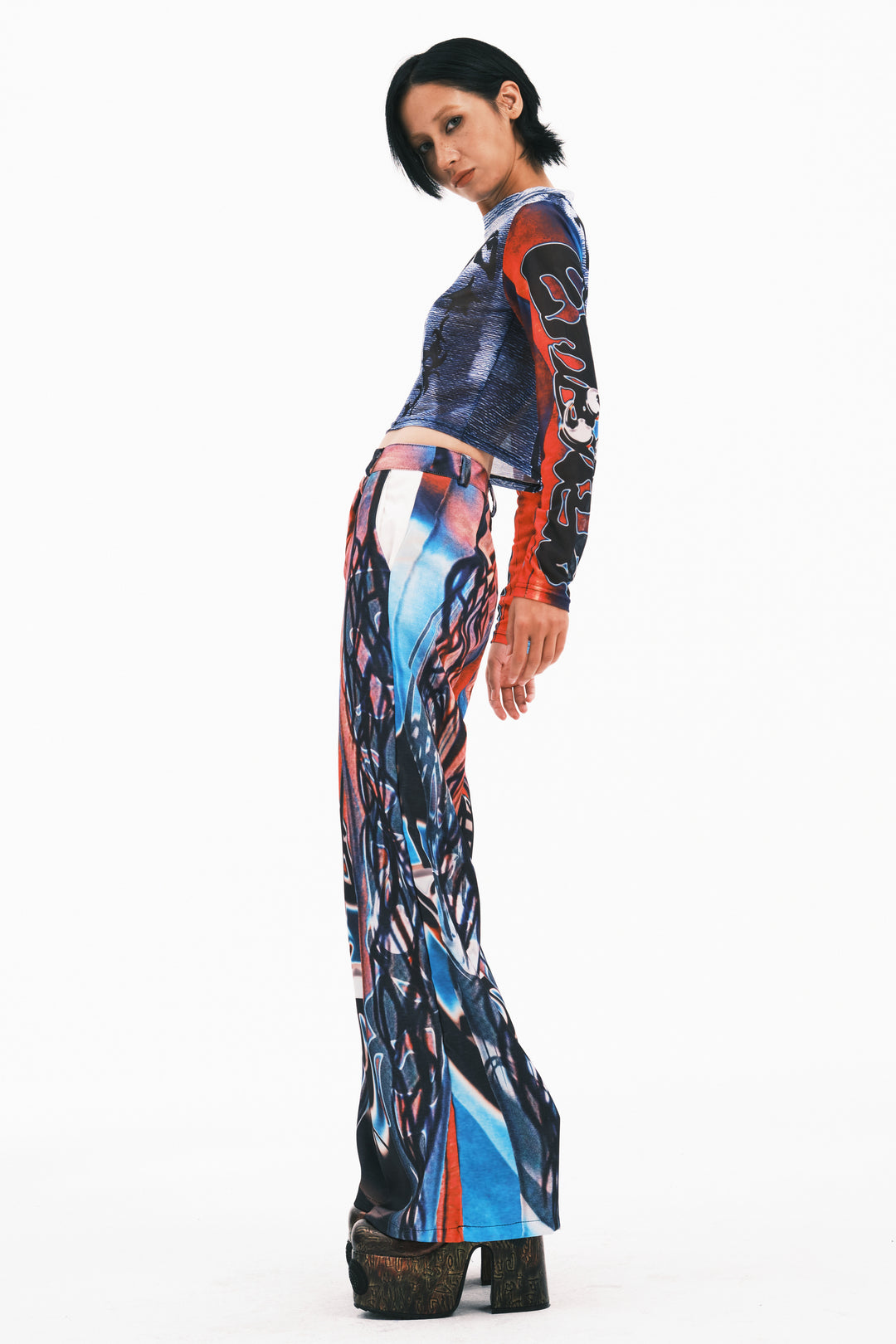 EMBRYO MYSTIC TOTEM fitted mesh crop top — rear modeled view