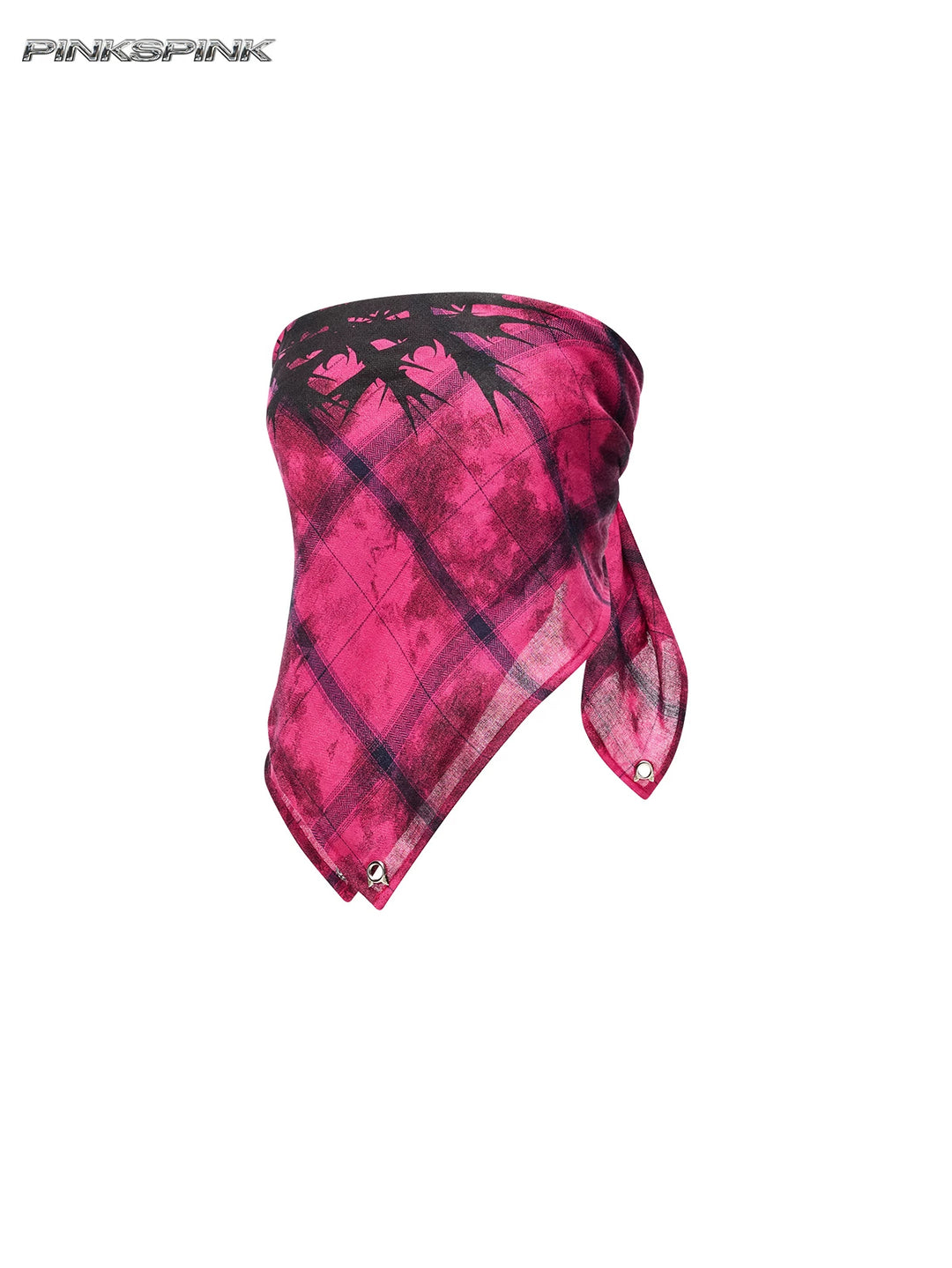 PINKSPINK THORN bandana bandeau top in pink and black — garment-only front view of the pointed bandana shape