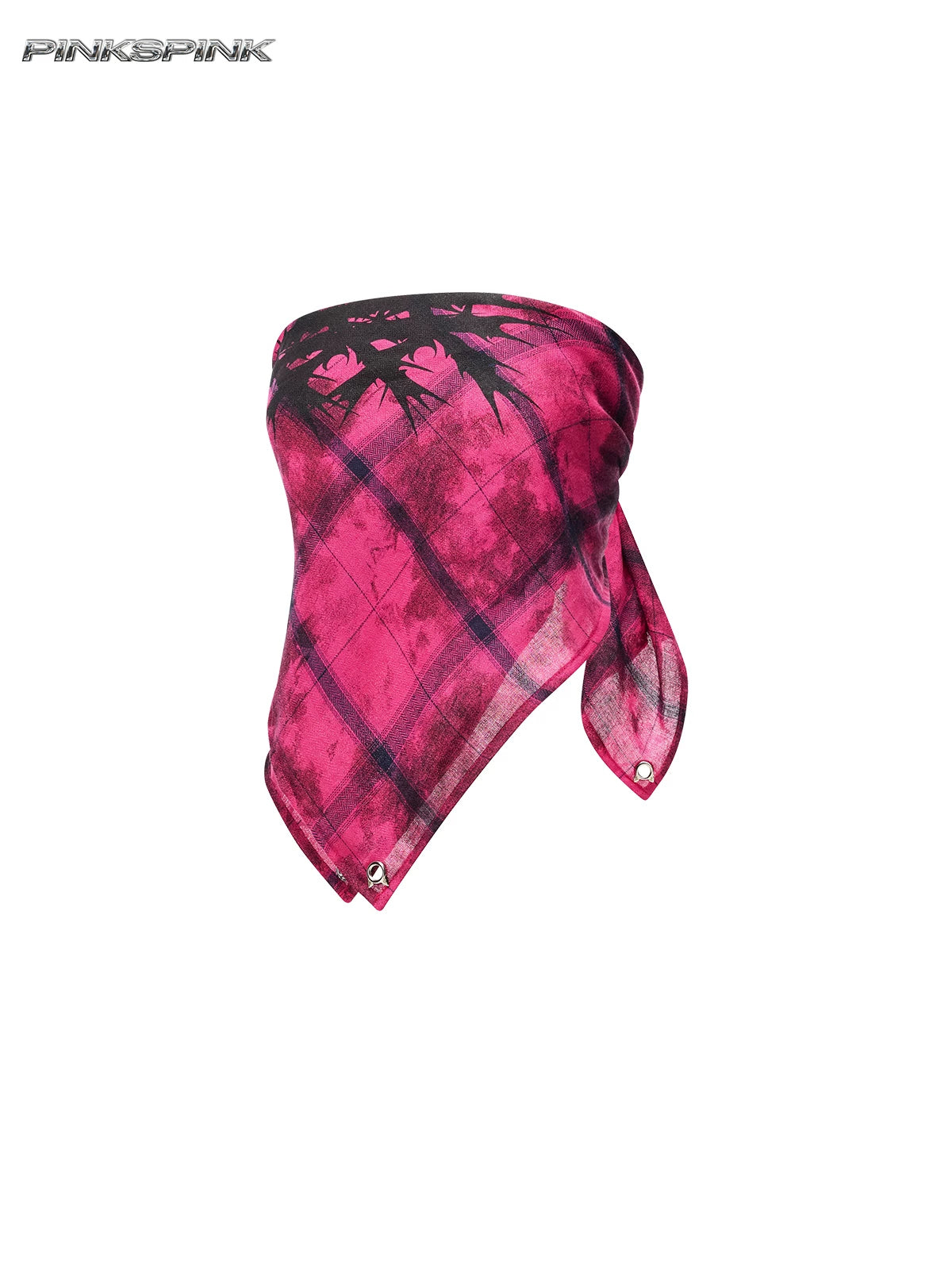 PINKSPINK THORN bandana bandeau top in pink and black — garment-only front view of the pointed bandana shape