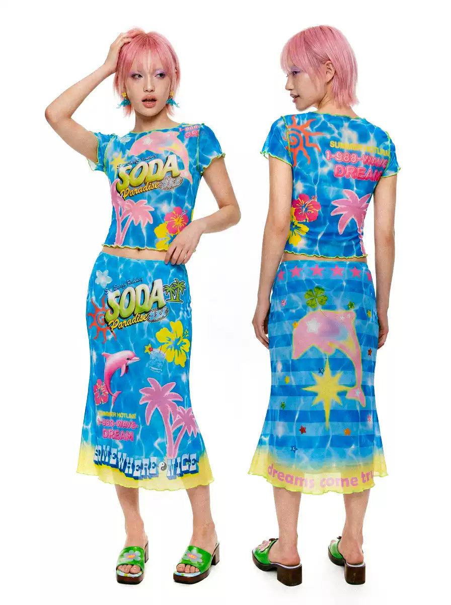 DEADENDKIDS SODA PARADISE mesh top & fishtail skirt — alternate product presentation