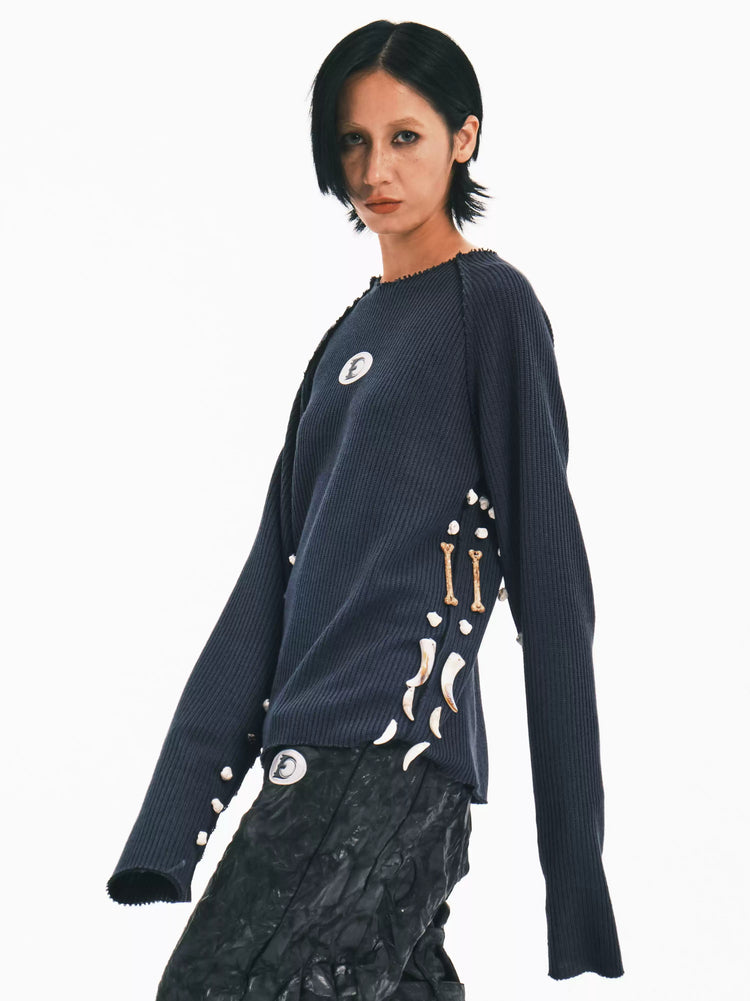 EMBRYO BONEWORK hand-knit sweater — front modeled view
