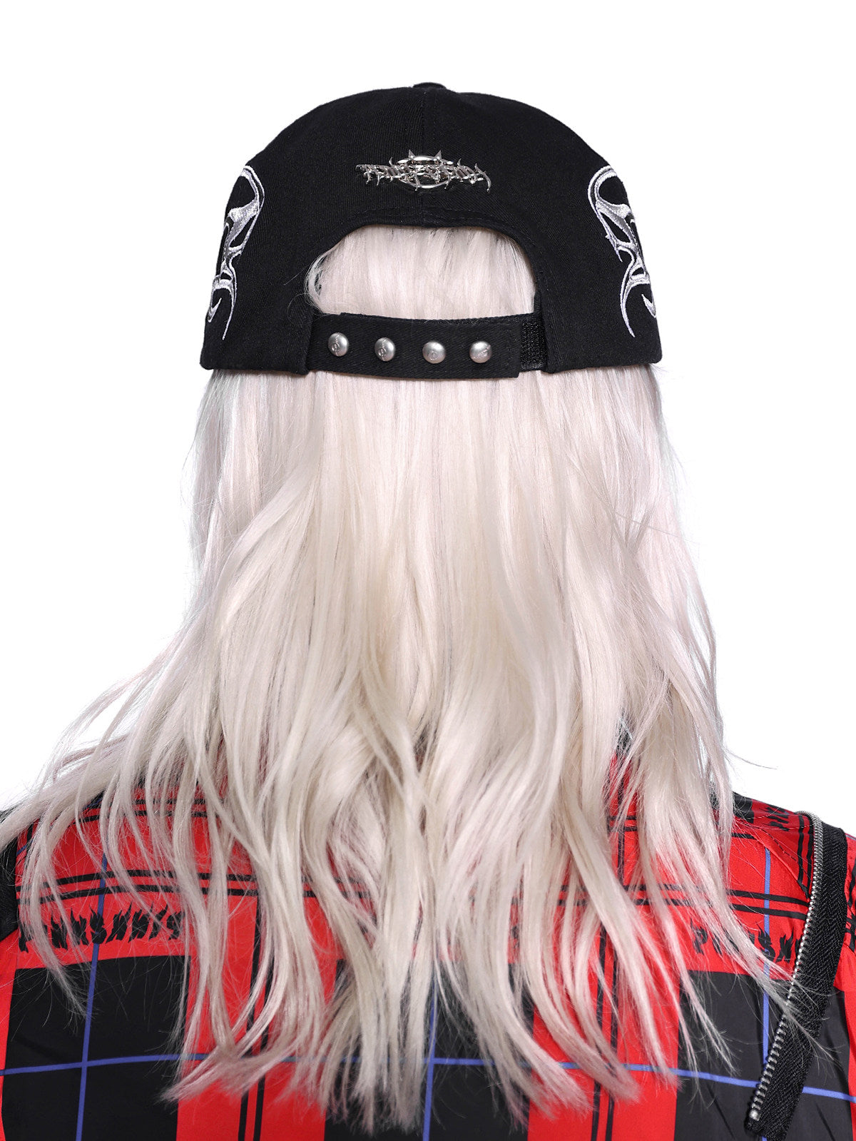 PINKSPINK ELECTRIC MOON black-red racing cap — alternate angle showing the shape and finish