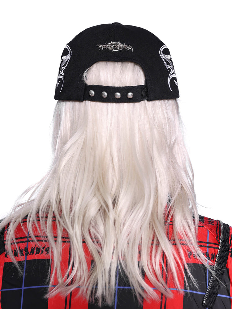 PINKSPINK ELECTRIC MOON black-red racing cap — alternate angle showing the shape and finish
