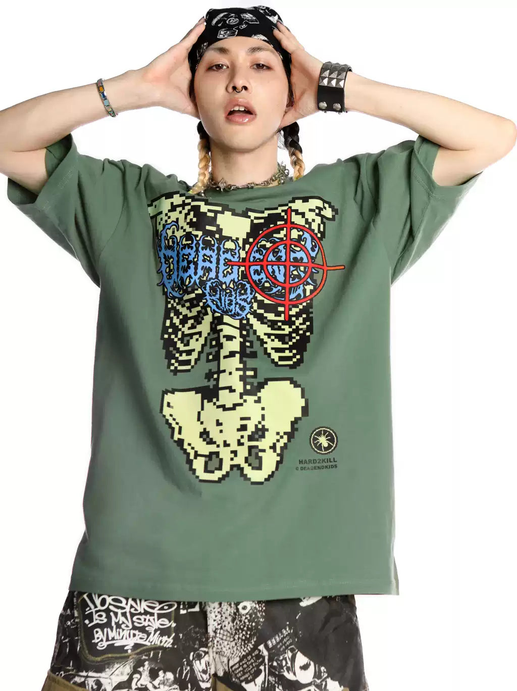 DEADENDKIDS SKELETON RIOT oversized graphic tee — alternate product presentation