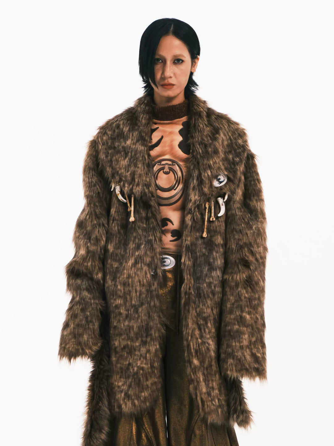 EMBRYO PRIMAL BONE mid-length faux-fur coat — front product presentation