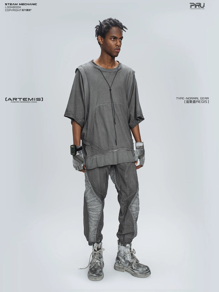 AEGIS moon dust gray cropped moto riding pants — material and silhouette detail
