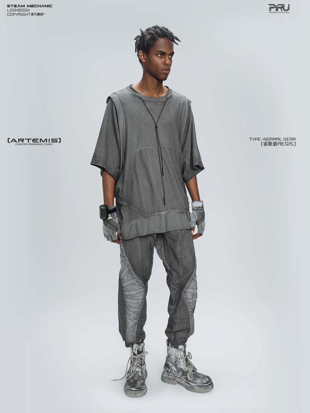 AEGIS moon dust gray cropped moto riding pants — material and silhouette detail