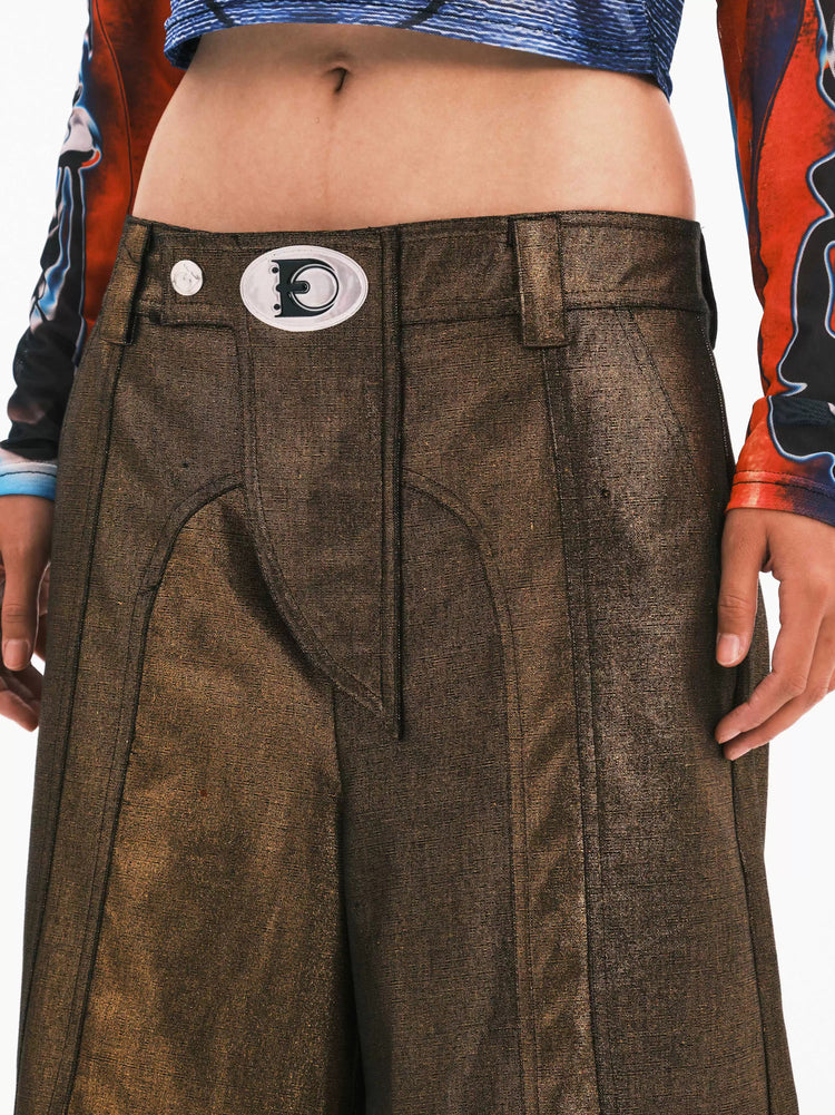 EMBRYO GOLD SPIKE metallic wide-leg pants — rear or construction presentation