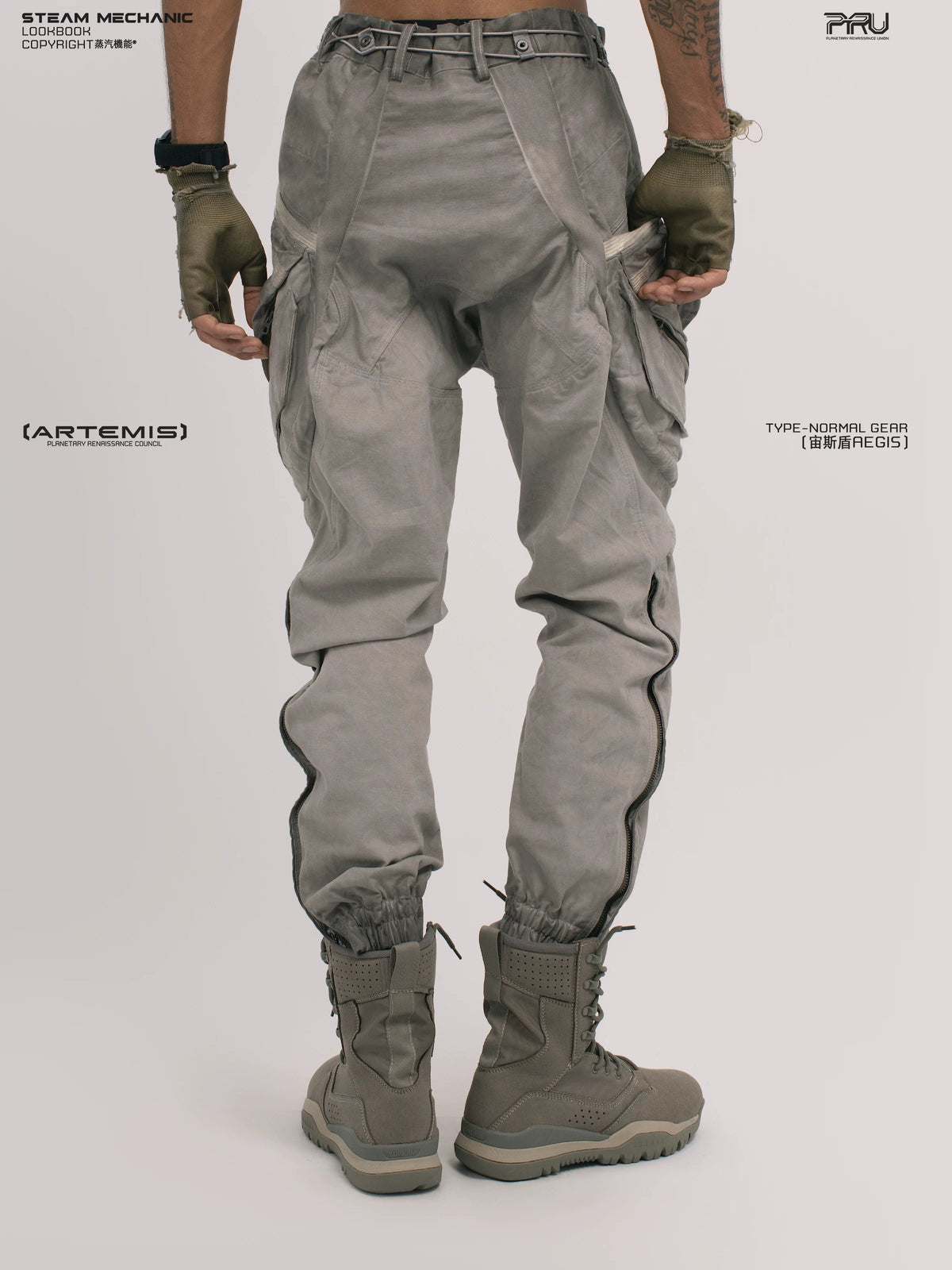 AEGIS lunar sea gray multi-pocket moto pants — alternate product view