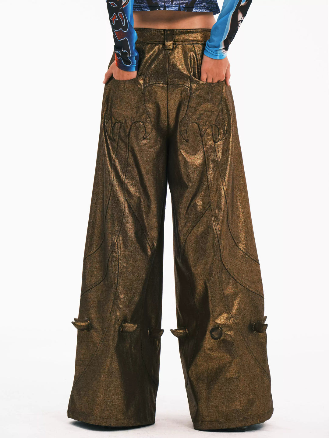 EMBRYO GOLD SPIKE metallic wide-leg pants — side or detail presentation