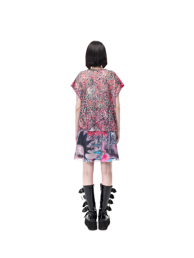 PINKSPINK DEVILCAT leopard-back graphic tee in pink — full-length rear leopard-print view corresponding to the fourth gallery image