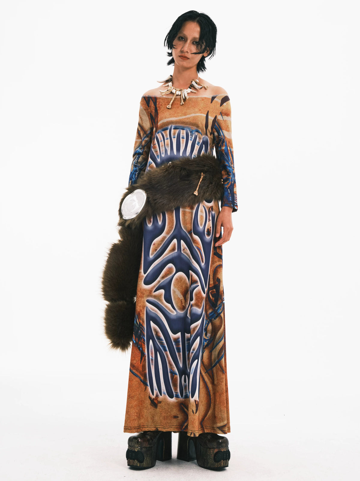 EMBRYO PRIMAL FUR convertible wrap & bag — alternate styled presentation
