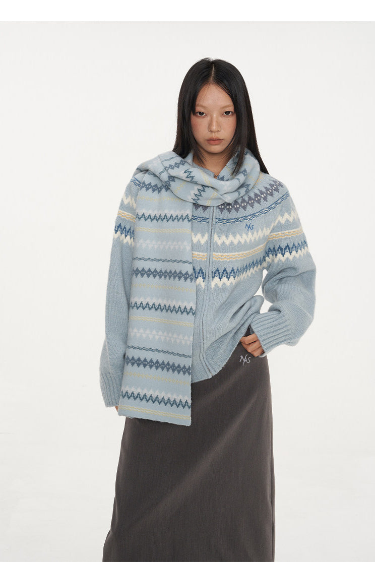 NAWS FAIR ISLE wool-alpaca cardigan — modeled front styling view