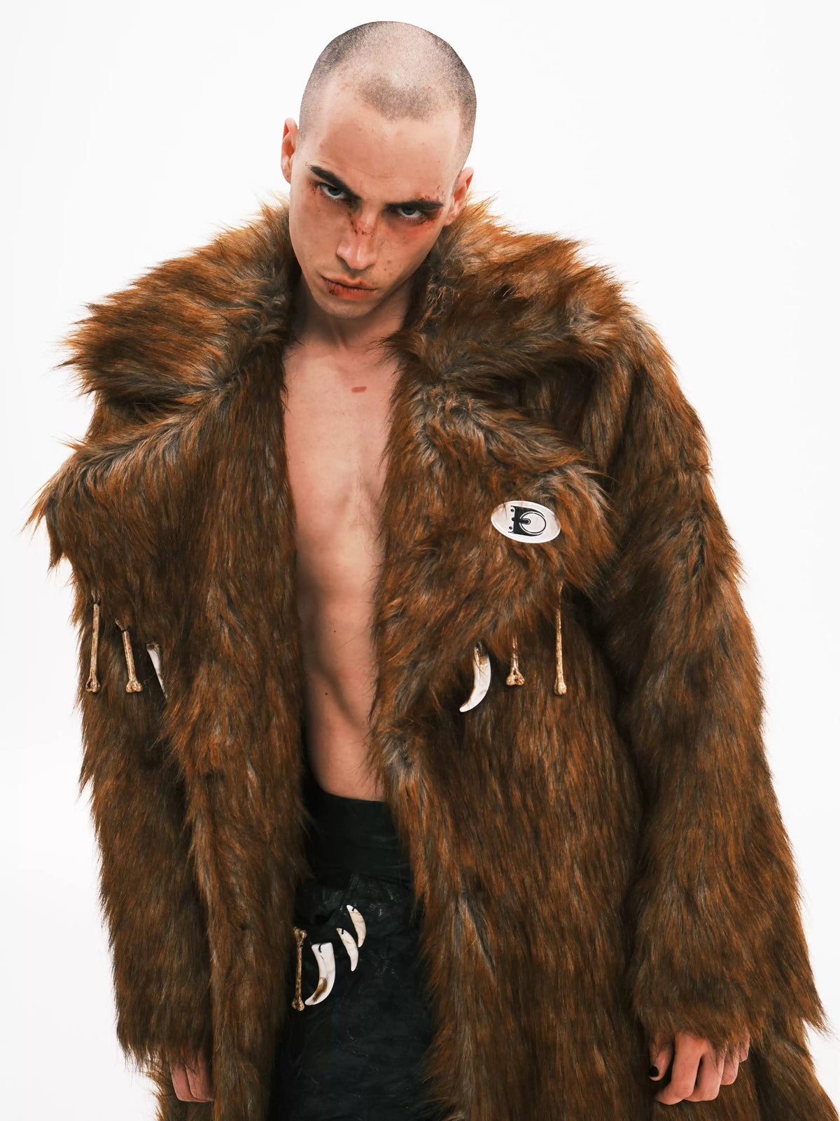 EMBRYO PRIMAL BONE extra-long faux-fur coat — rear or construction presentation
