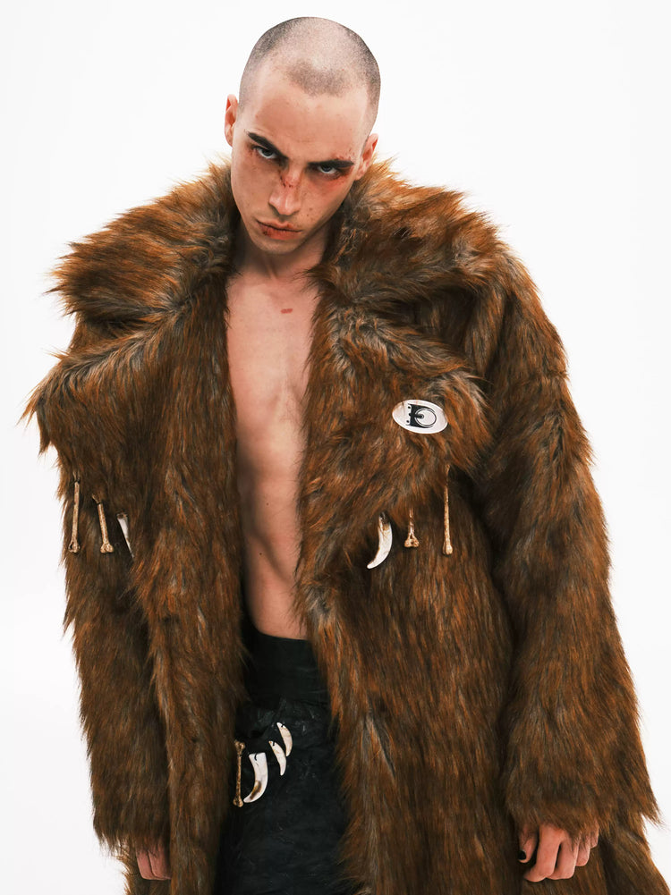 EMBRYO PRIMAL BONE extra-long faux-fur coat — rear or construction presentation