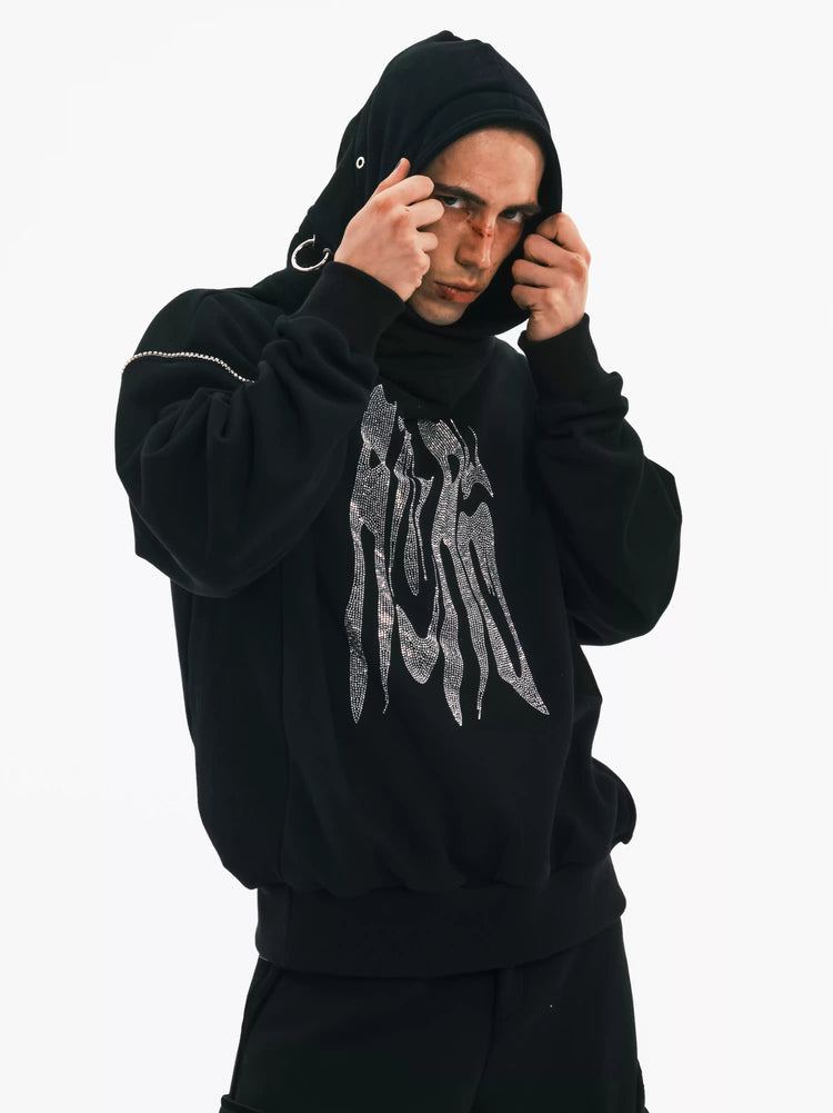 EMBRYO RHINESTONE RING oversized graphic hoodie — alternate modeled angle