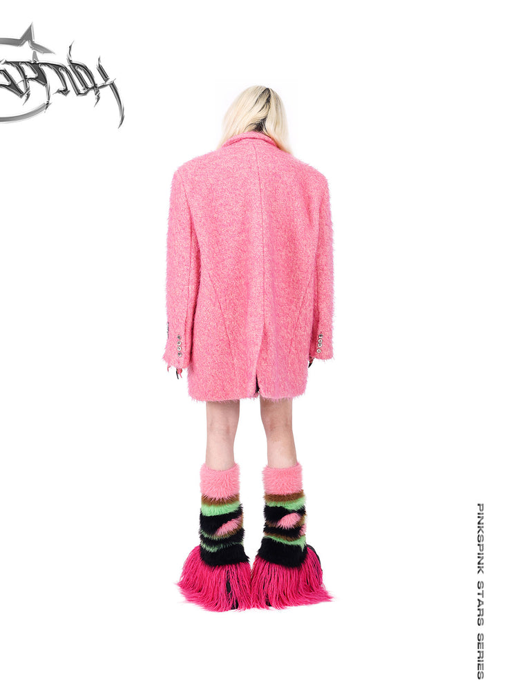 PINKSPINK FUTURE COLOR striped knit leg warmers — product detail view showing texture and hardware