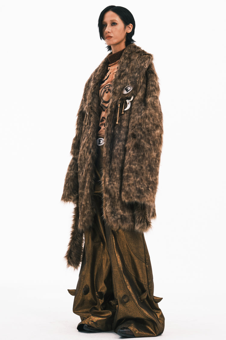EMBRYO PRIMAL BONE mid-length faux-fur coat — construction detail