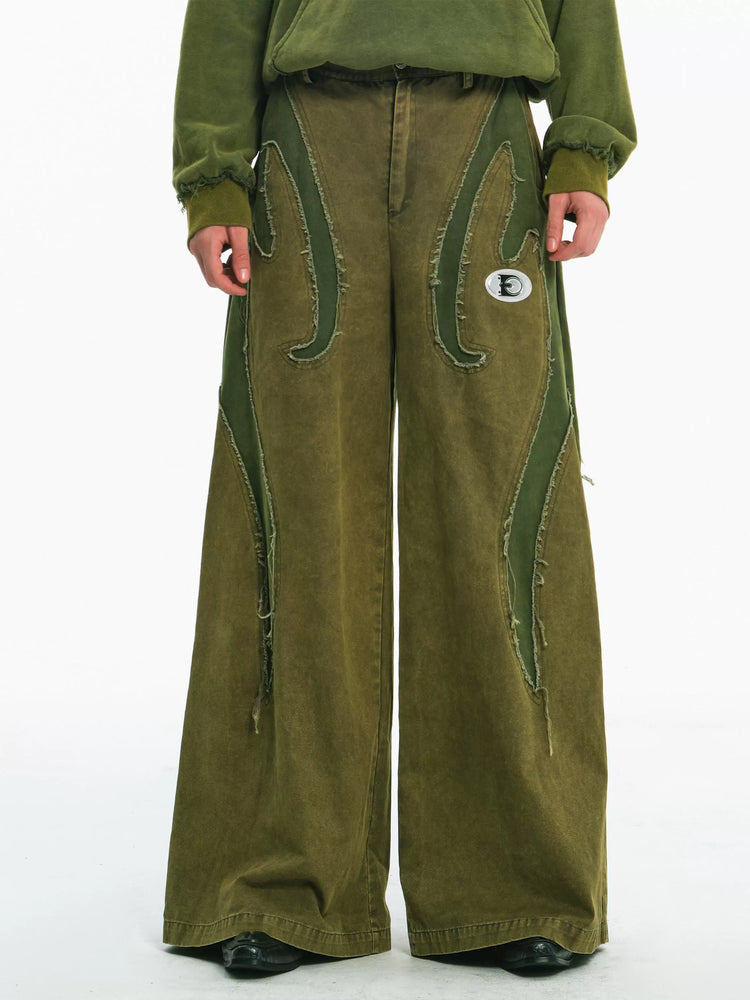 EMBRYO GREEN GUARD distressed wide-leg pants — front product presentation