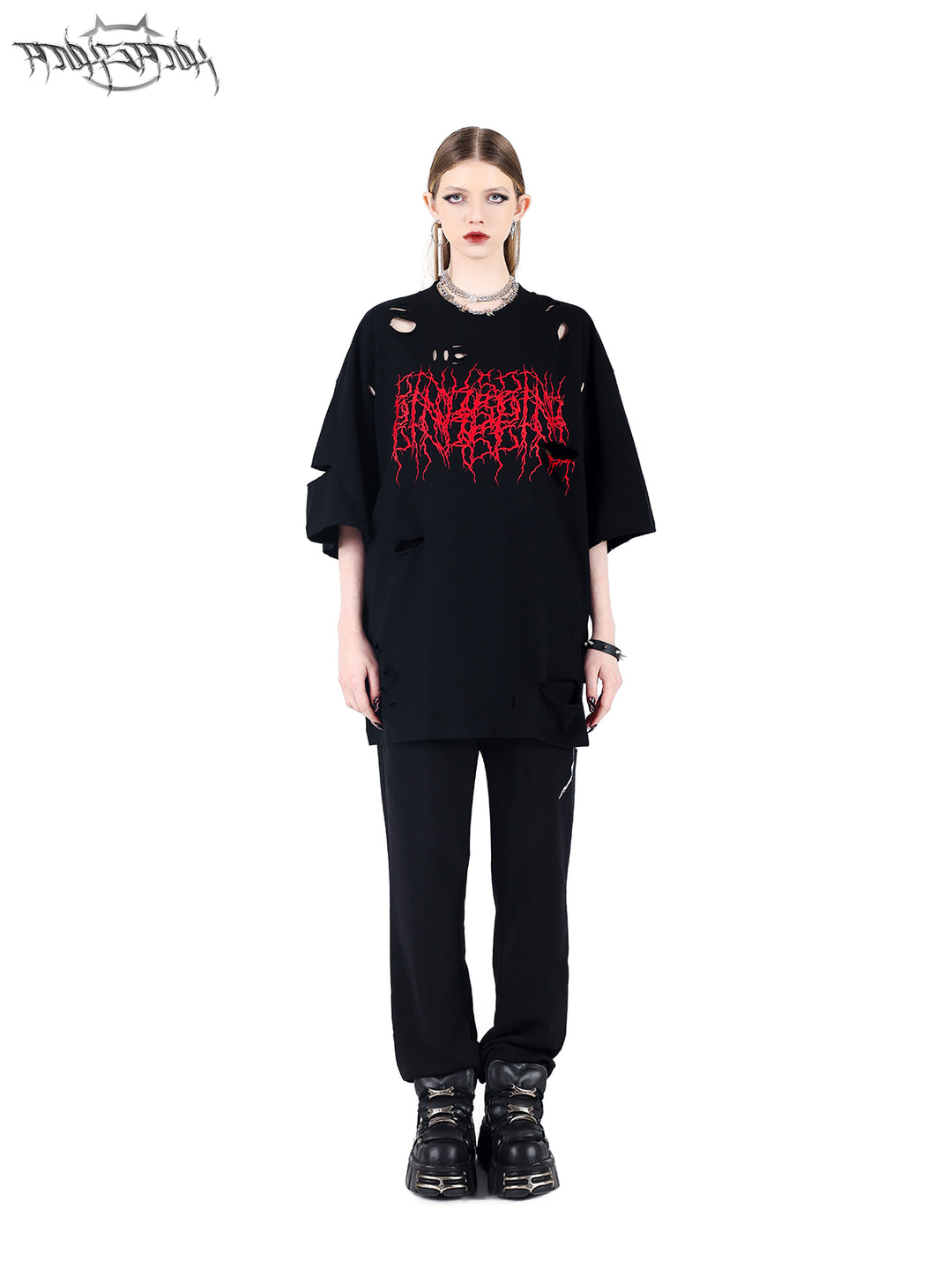 PINKSPINK THORN PRINT DISTRESSED PUNK TEE