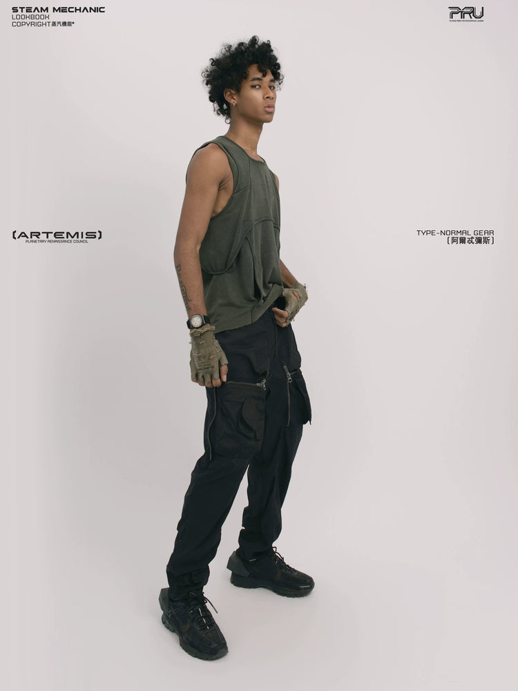 RIFT ARC moss green deconstructed tank — material and silhouette detail