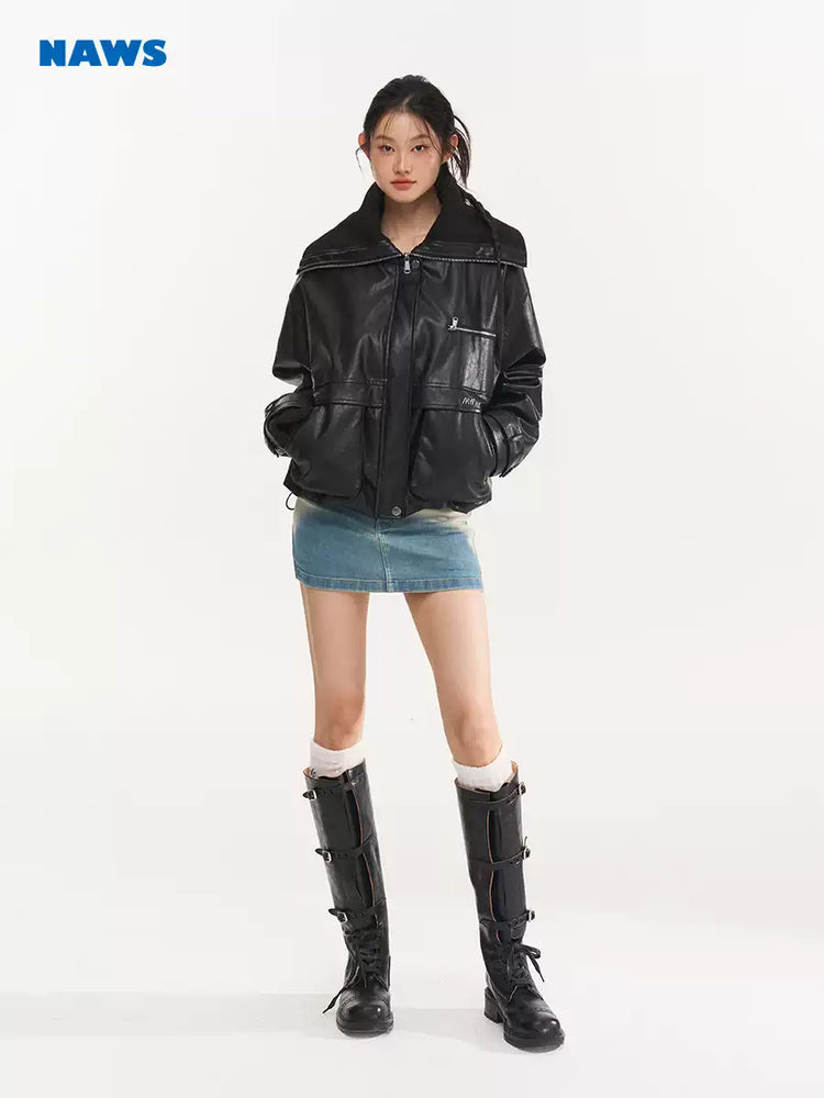 NAWS HIPPY RIDER oversized padded moto jacket — close modeled view highlighting the construction