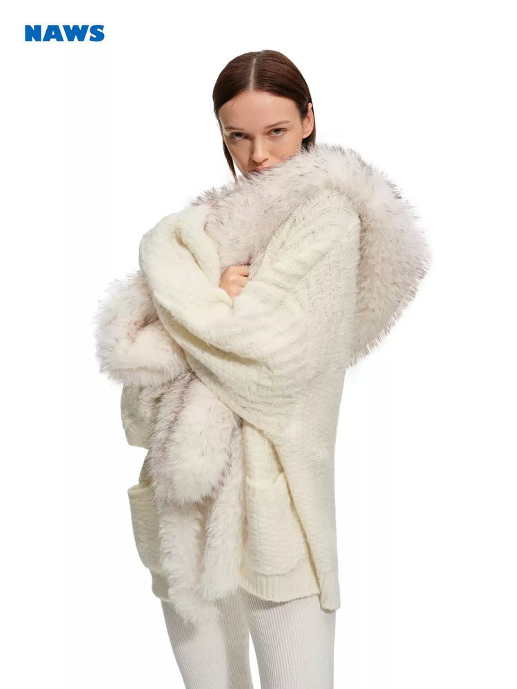 NAWS ARCTIC shearling-collar wool-mohair cardigan — alternate gallery view showing the design details