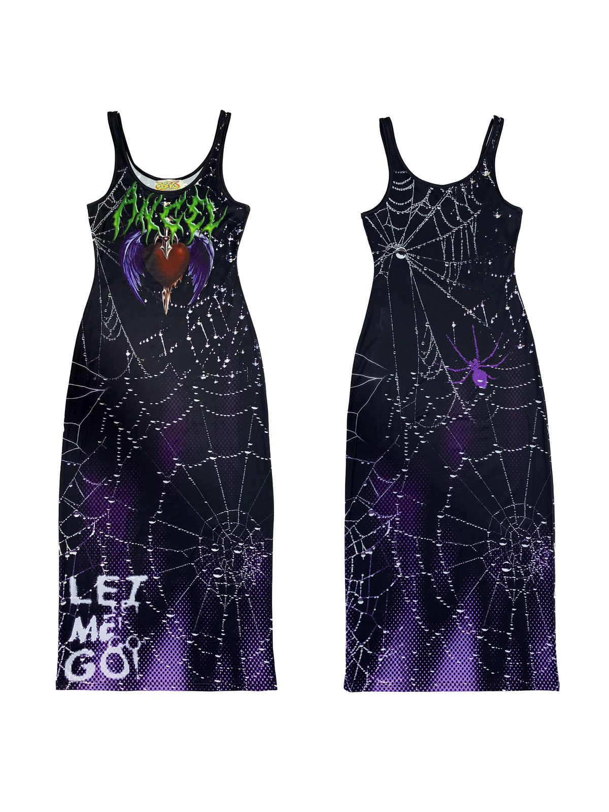 DEADENDKIDS DARK HEART fitted tank maxi dress — full-length modeled view