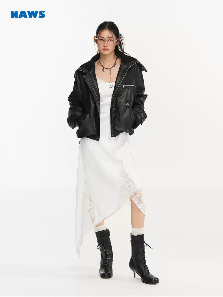NAWS HIPPY RIDER oversized padded moto jacket — modeled front styling view