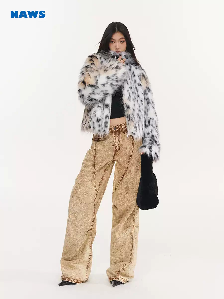 NAWS WILD LEOPARD faux-fur jacket — modeled front styling view