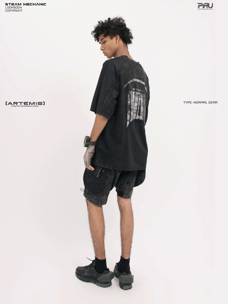 STARCORE black tortoise velcro mesh tee — rear modeled view looking over the shoulder