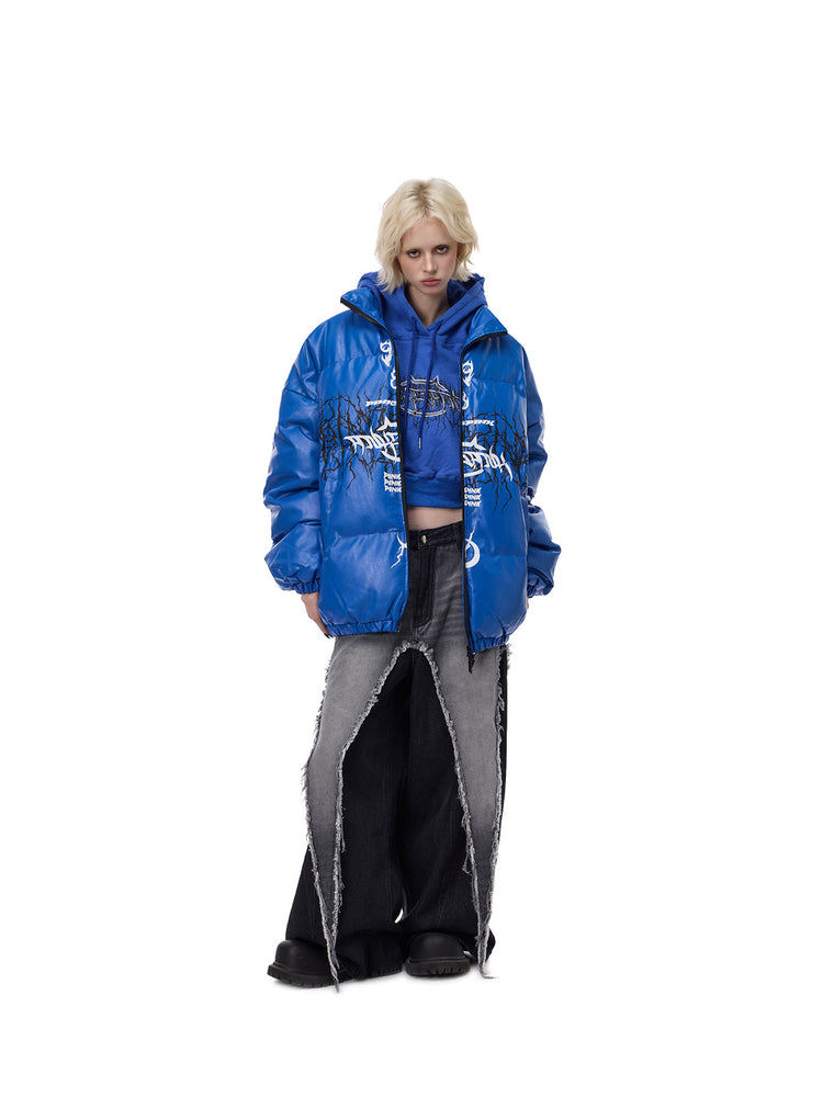 PINKSPINK MOTORBLOC padded faux-leather jacket — Klein blue front full-length stance