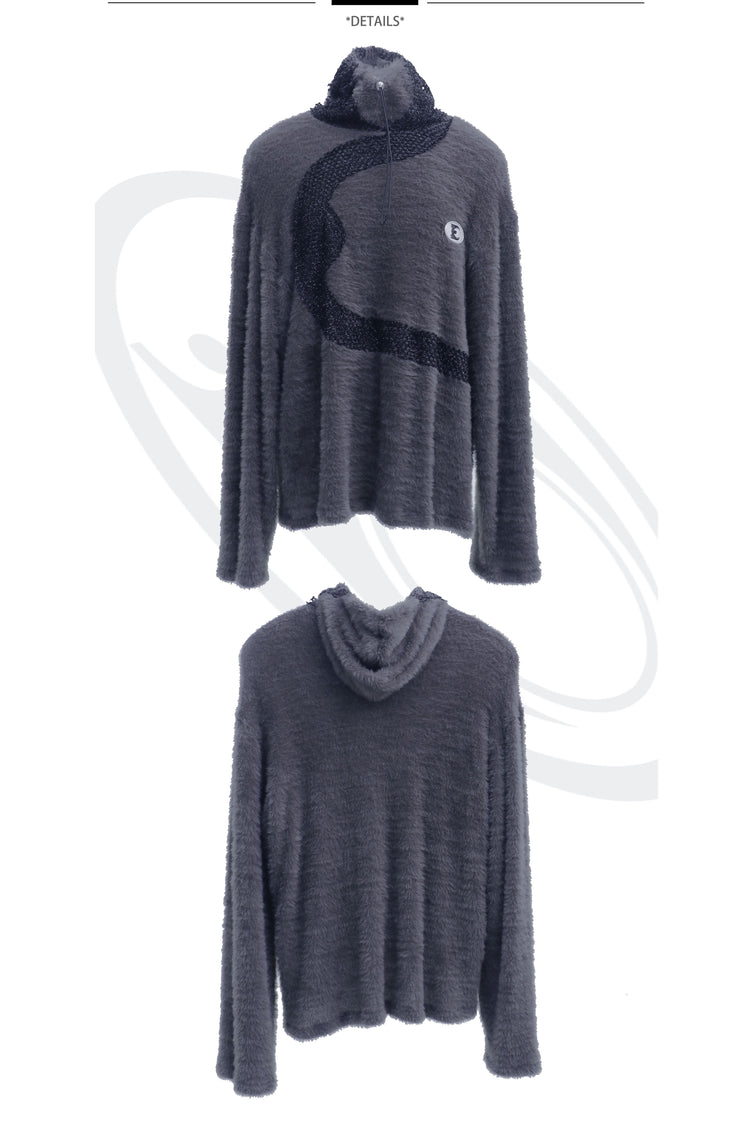 EMBRYO FUR COLLAR oversized plush sweatshirt — alternate modeled angle