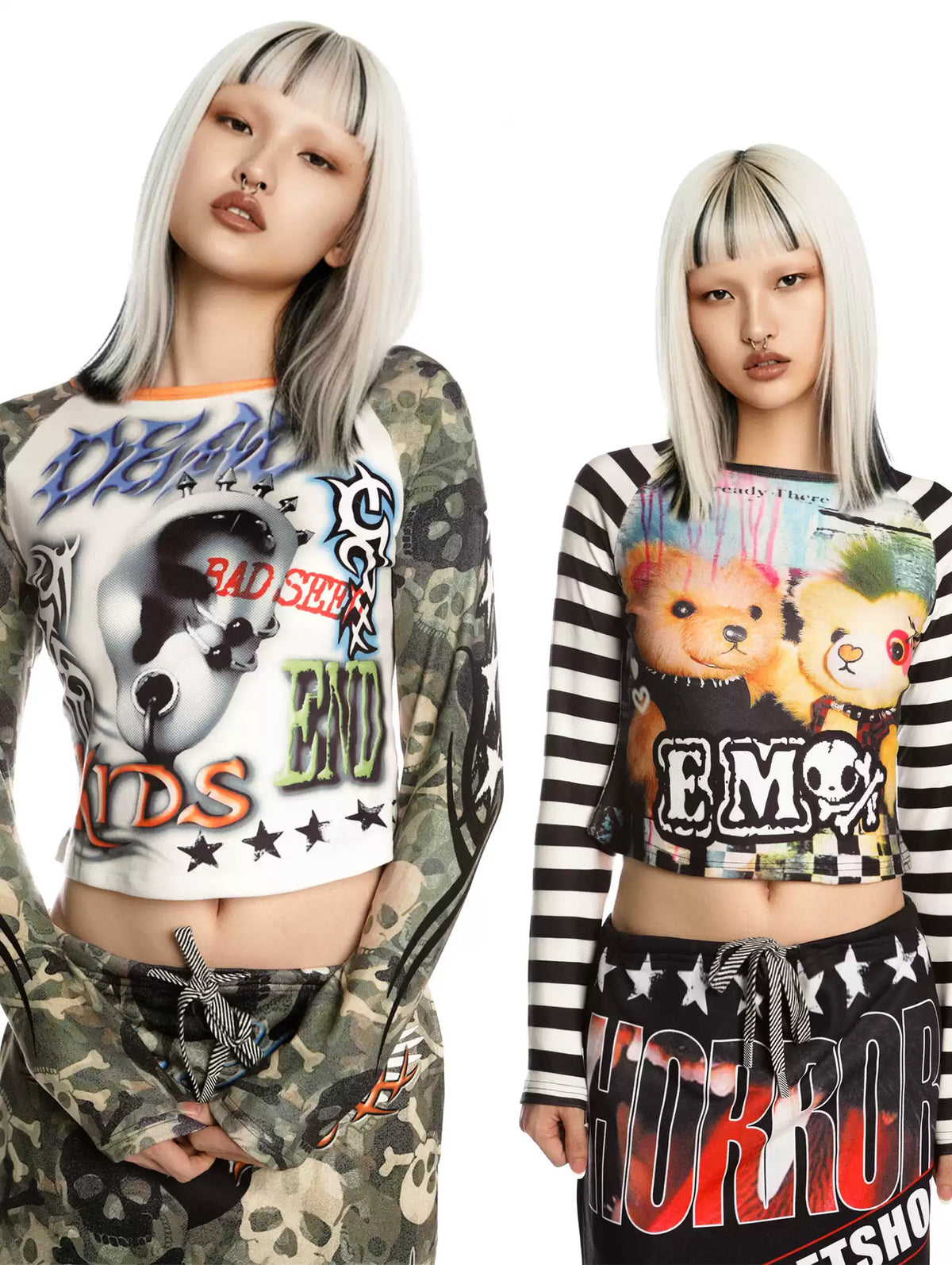 DEADENDKIDS GIRL KILLER cropped graphic top — rear or construction presentation