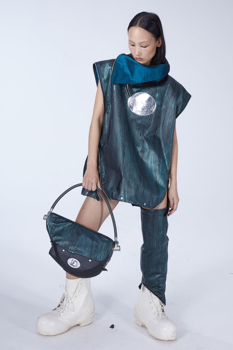 EMBRYO EXOSHELL convertible multi-zip hoodie vest — alternate modeled angle