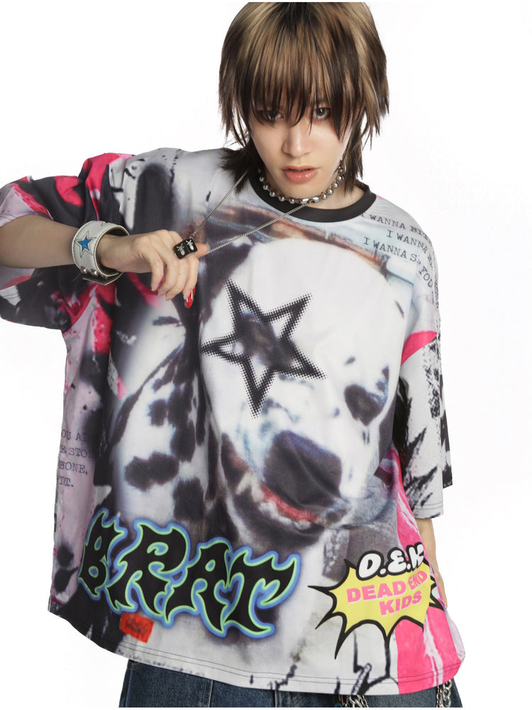 DEADENDKIDS BEAST RIOT oversized graphic tee — front product presentation