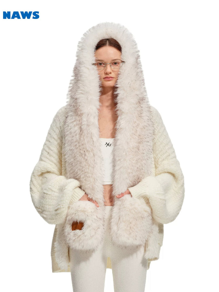 NAWS ARCTIC shearling-collar wool-mohair cardigan — cleaned hero collage showing the complete design