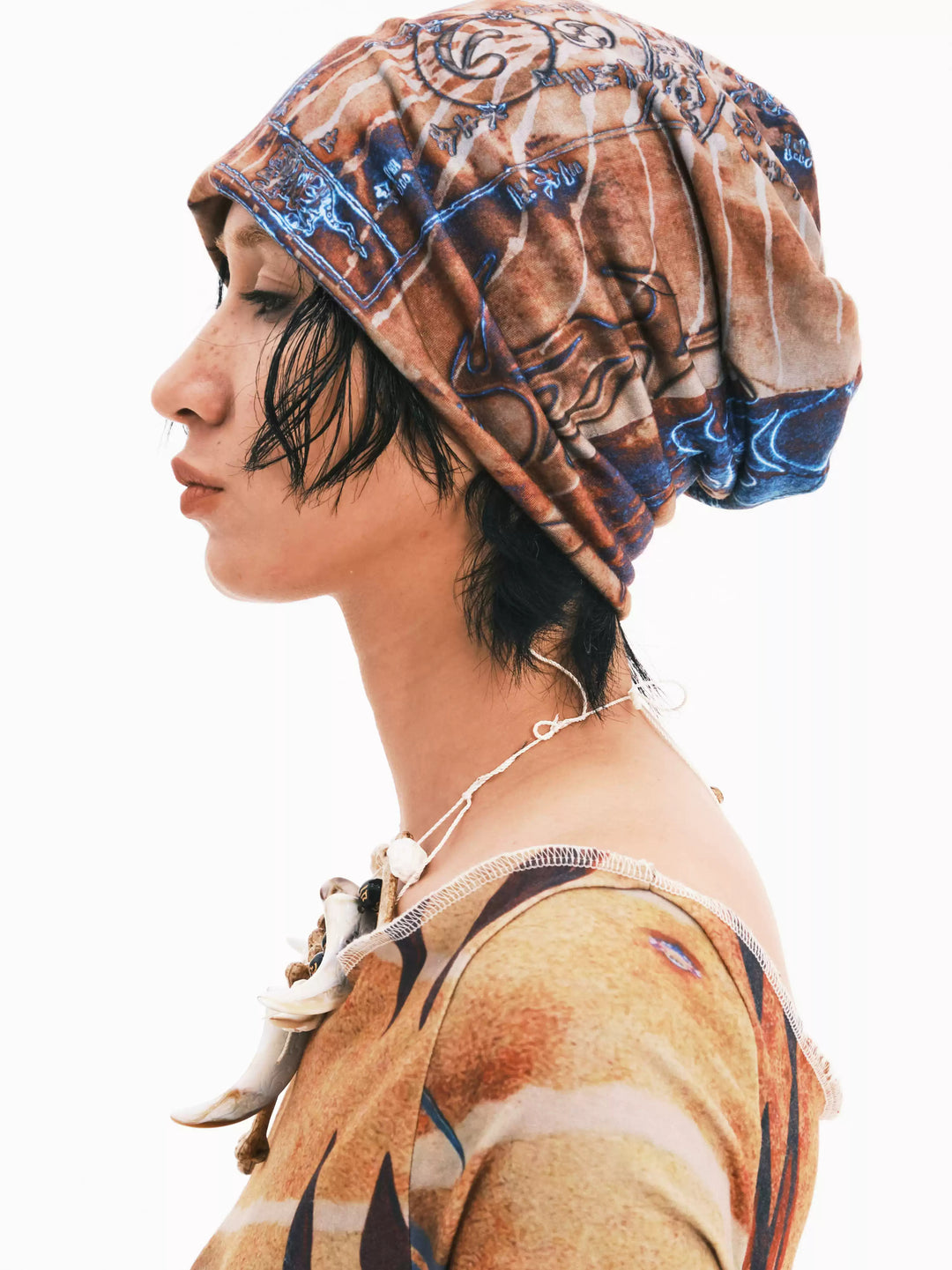 EMBRYO ANCIENT CODE mottled slouch beanie — front modeled view