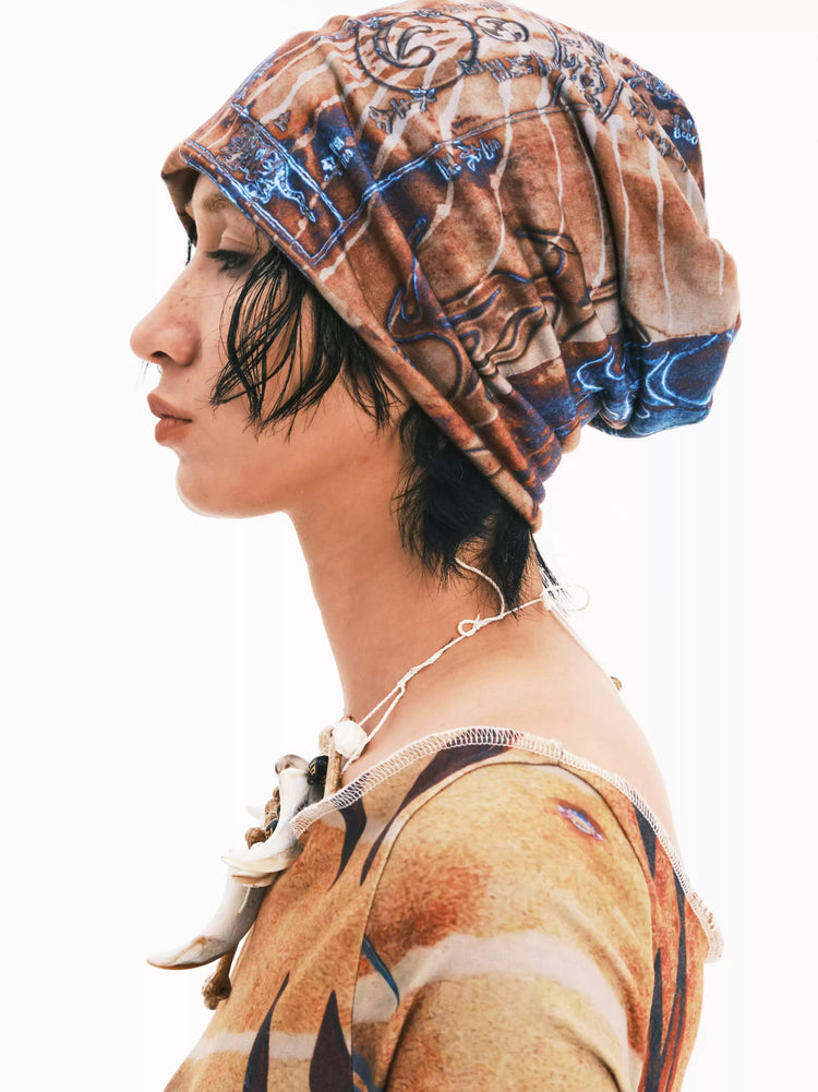 EMBRYO ANCIENT CODE mottled slouch beanie — front modeled view