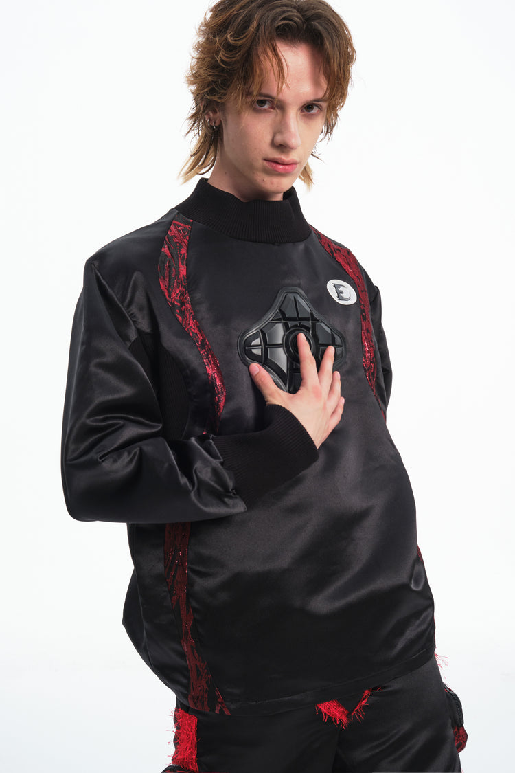 EMBRYO IMPACT SHIELD padded sweatshirt — full-length modeled view
