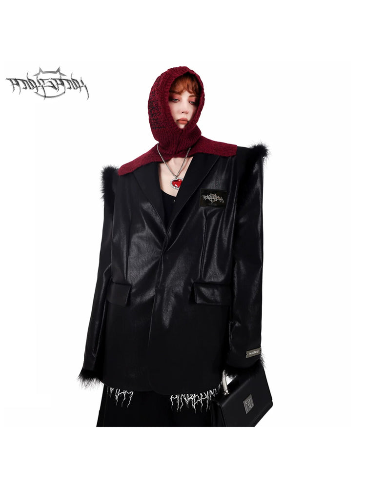 PINKSPINK OSTRICH plume-trim padded-shoulder blazer — cleaned hero collage showing the complete design